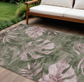 8 X 10 Olive Green And Blush Floral Washable Indoor Outdoor Area Rug