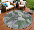 8 Emerald And Purple Round Geometric Washable Indoor Outdoor Area Rug