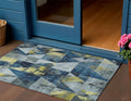 3 X 5 Navy Blue And Yellow Geometric Washable Indoor Outdoor Area Rug