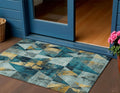 3 X 5 Teal Blue And Gold Geometric Washable Indoor Outdoor Area Rug