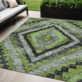 5 X 8 Artichoke Green And Gray Aztec Washable Indoor Outdoor Area Rug