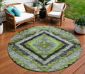 8 Artichoke Green And Gray Round Aztec Washable Indoor Outdoor Area Rug