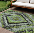 9 X 12 Artichoke Green And Gray Aztec Washable Indoor Outdoor Area Rug