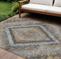 10 X 14 Khaki And Gray Aztec Washable Indoor Outdoor Area Rug