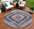 8 Lavender And Gray Round Aztec Washable Indoor Outdoor Area Rug