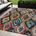 5 X 8 Rust And Blue Aztec Washable Indoor Outdoor Area Rug