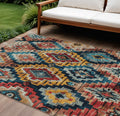 10 X 14 Rust And Blue Aztec Washable Indoor Outdoor Area Rug