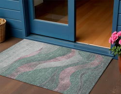 3 X 5 Sage And Blush Abstract Washable Indoor Outdoor Area Rug