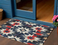 3 X 5 Navy Blue And Red Aztec Washable Indoor Outdoor Area Rug