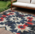 9 X 12 Navy Blue And Red Aztec Washable Indoor Outdoor Area Rug