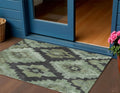 3 X 5 Artichoke Green And Charcoal Aztec Washable Indoor Outdoor Area Rug