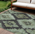 8 X 10 Artichoke Green And Charcoal Aztec Washable Indoor Outdoor Area Rug