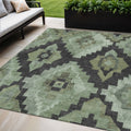 9 X 12 Artichoke Green And Charcoal Aztec Washable Indoor Outdoor Area Rug