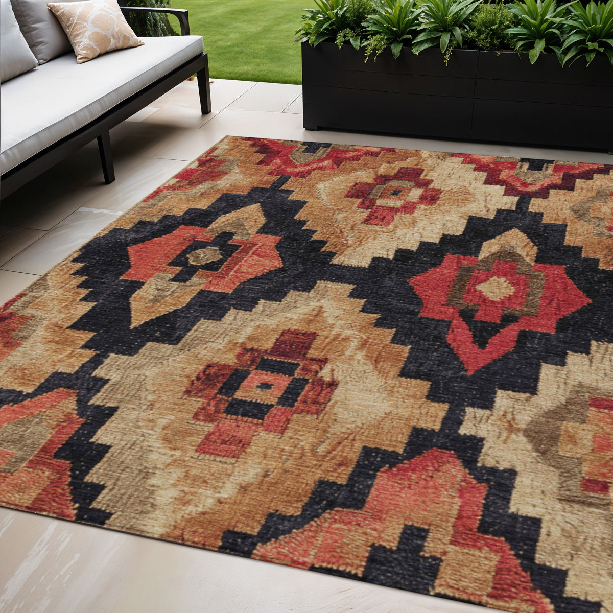 5 X 8 Rust And Charcoal Aztec Washable Indoor Outdoor Area Rug