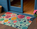 3 X 5 Teal Blue Pink And Orange Geometric Washable Indoor Outdoor Area Rug