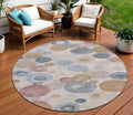 8 Blush Blue And Taupe Round Geometric Washable Indoor Outdoor Area Rug
