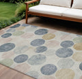 10 X 14 Beige Navy Blue And Gold Geometric Washable Indoor Outdoor Area Rug