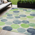 5 X 8 Navy Blue Lime Green And Ivory Geometric Washable Indoor Outdoor Area Rug