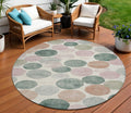 8 Salmon Green And Peach Round Geometric Washable Indoor Outdoor Area Rug