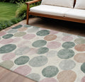 10 X 14 Salmon Green And Peach Geometric Washable Indoor Outdoor Area Rug