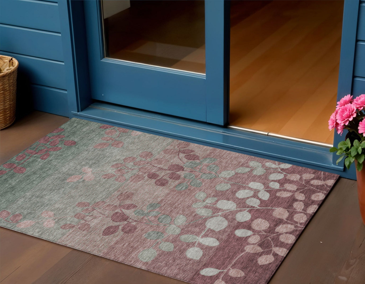 3 X 5 Blush And Emerald Floral Washable Indoor Outdoor Area Rug