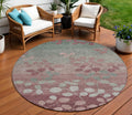 8 Blush And Emerald Round Floral Washable Indoor Outdoor Area Rug