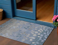 3 X 5 Denim Blue And Gray Floral Washable Indoor Outdoor Area Rug