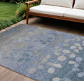 9 X 12 Denim Blue And Gray Floral Washable Indoor Outdoor Area Rug