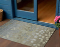 3 X 5 Khaki And Gray Floral Washable Indoor Outdoor Area Rug