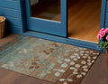 3 X 5 Brown And Teal Blue Floral Washable Indoor Outdoor Area Rug