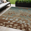 5 X 8 Brown And Teal Blue Floral Washable Indoor Outdoor Area Rug