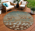 8 Brown And Teal Blue Round Floral Washable Indoor Outdoor Area Rug