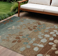 9 X 12 Brown And Teal Blue Floral Washable Indoor Outdoor Area Rug