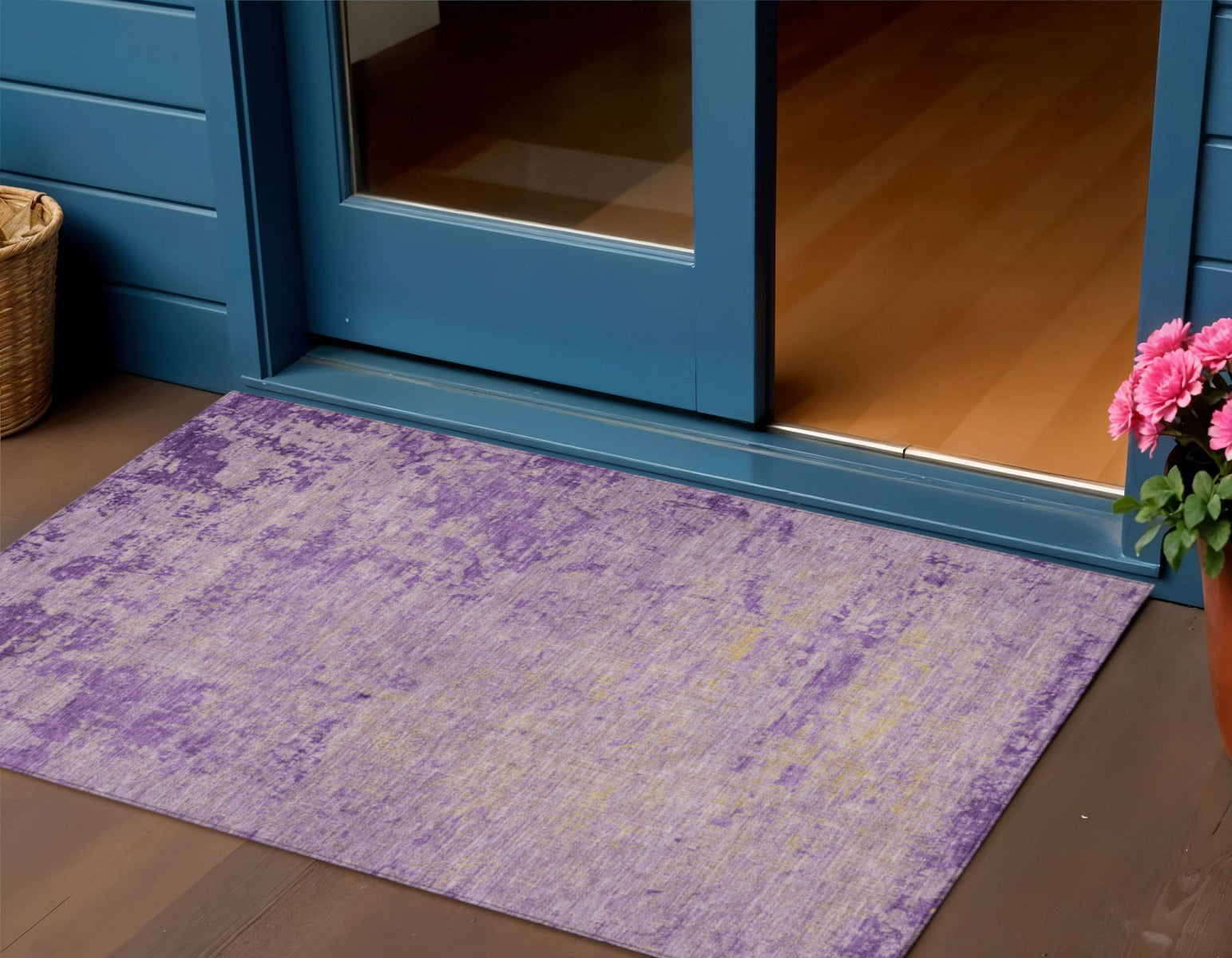 3 X 5 Purple And Beige Abstract Washable Indoor Outdoor Area Rug