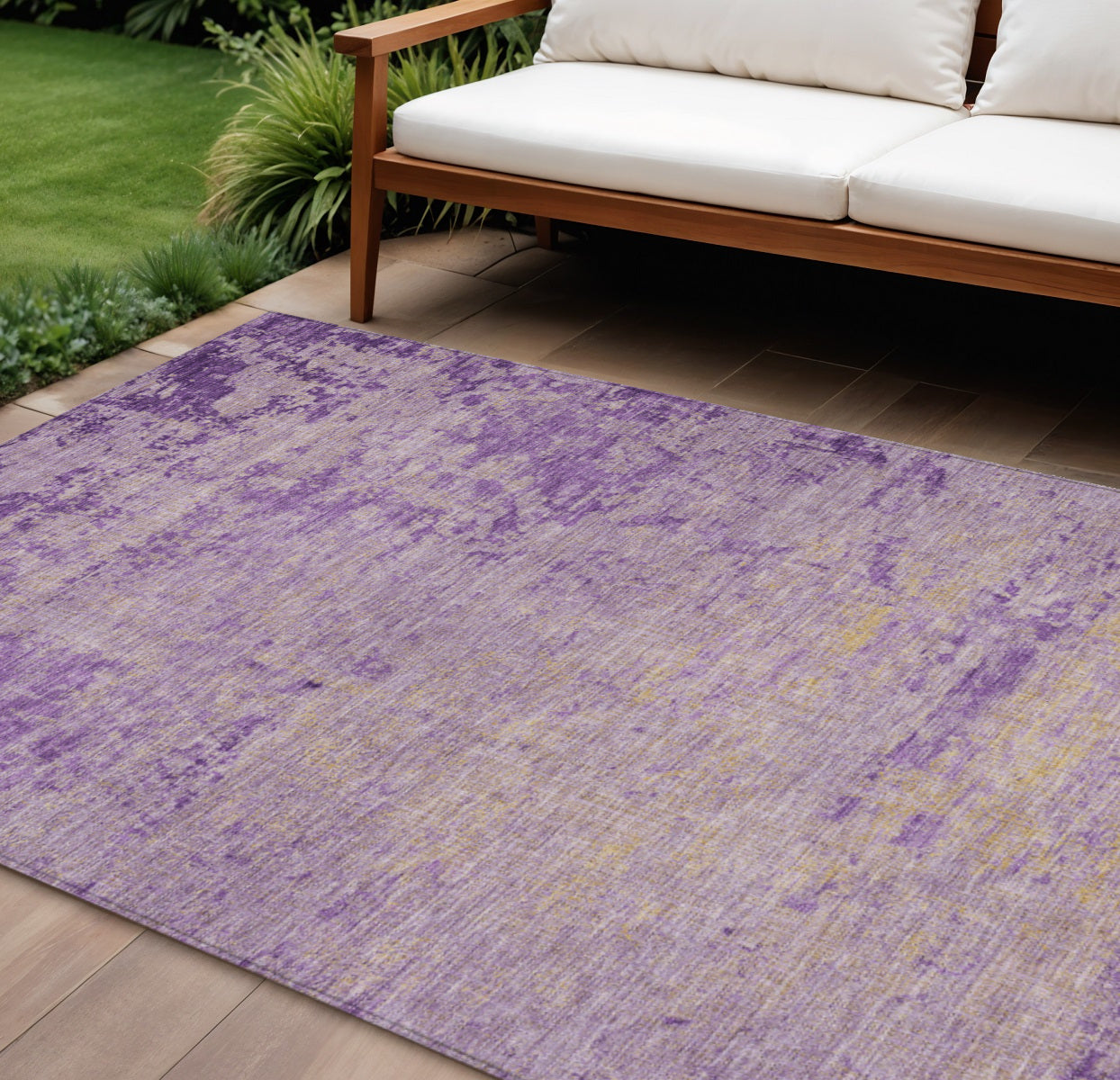8 X 10 Purple And Beige Abstract Washable Indoor Outdoor Area Rug