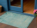 3 X 5 Teal Blue And Wheat Abstract Washable Indoor Outdoor Area Rug