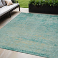 5 X 8 Teal Blue And Wheat Abstract Washable Indoor Outdoor Area Rug