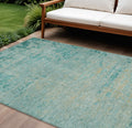 10 X 14 Teal Blue And Wheat Abstract Washable Indoor Outdoor Area Rug