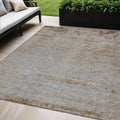 5 X 8 Taupe And Denim Blue Abstract Washable Indoor Outdoor Area Rug