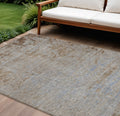 10 X 14 Taupe And Denim Blue Abstract Washable Indoor Outdoor Area Rug