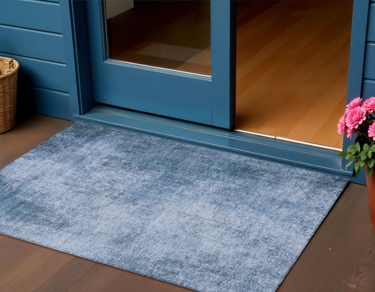3 X 5 Blue And Sky Blue Abstract Washable Indoor Outdoor Area Rug