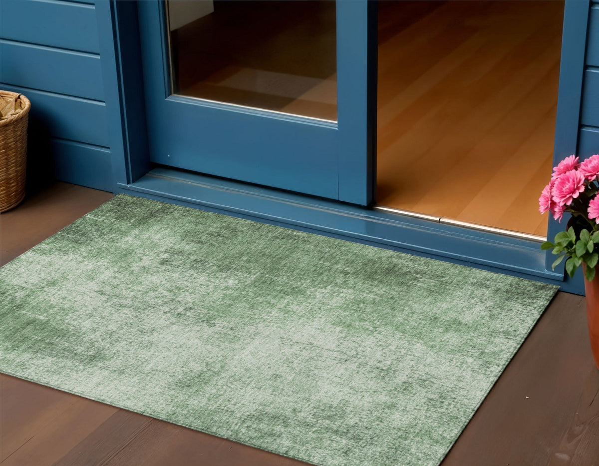 3 X 5 Green And Charcoal Abstract Washable Indoor Outdoor Area Rug