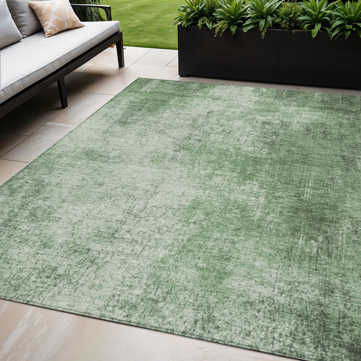 5 X 8 Green And Charcoal Abstract Washable Indoor Outdoor Area Rug