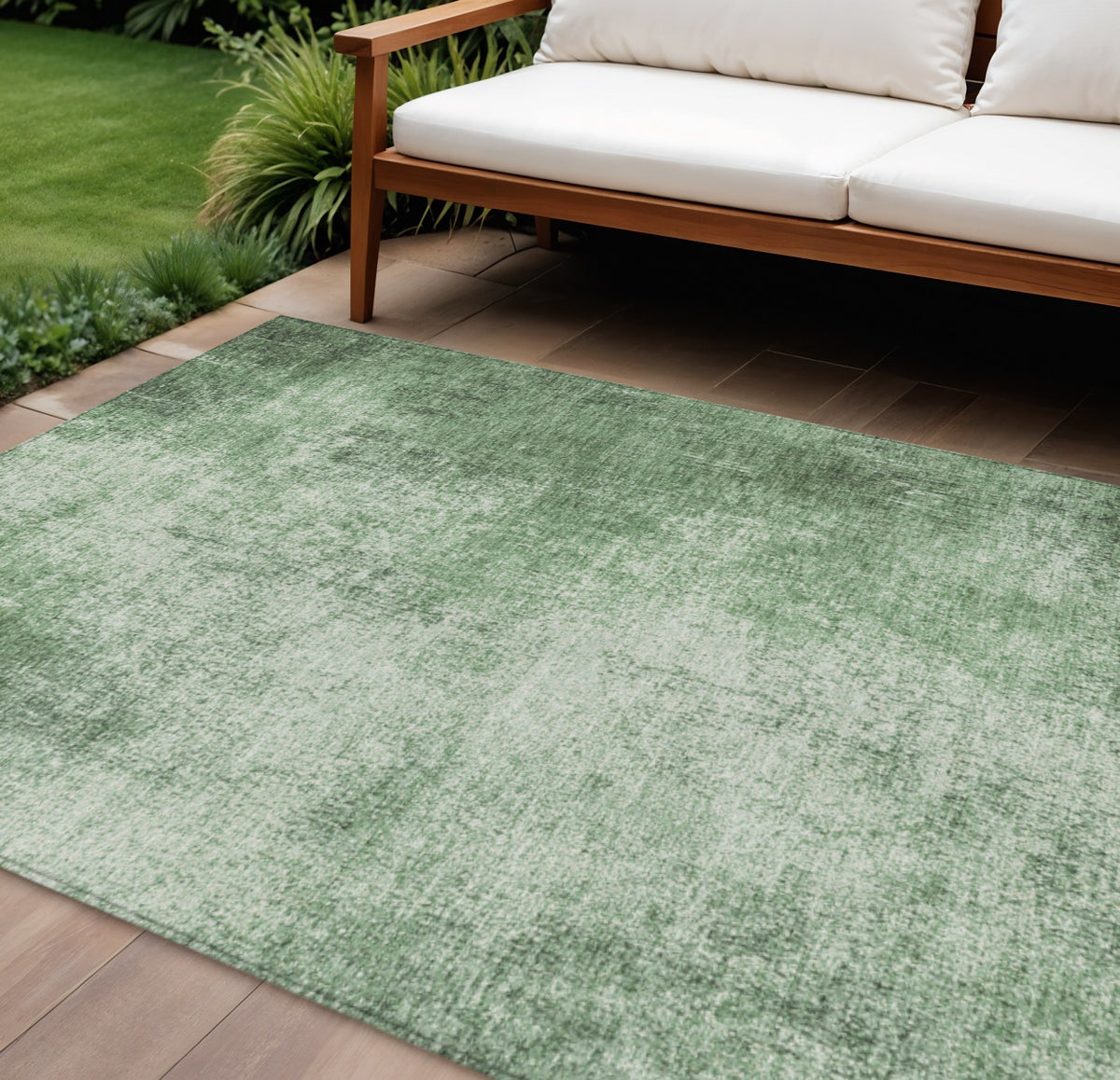 9 X 12 Green And Charcoal Abstract Washable Indoor Outdoor Area Rug