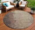8 Chocolate And Taupe Round Abstract Washable Indoor Outdoor Area Rug