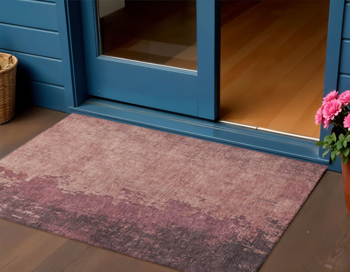 3 X 5 Coral And Mauve Abstract Washable Indoor Outdoor Area Rug