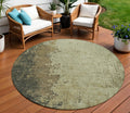 8 Olive Green And Brown Round Abstract Washable Indoor Outdoor Area Rug