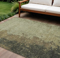 10 X 14 Olive Green And Brown Abstract Washable Indoor Outdoor Area Rug
