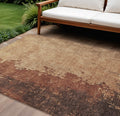 9 X 12 Rust And Copper Abstract Washable Indoor Outdoor Area Rug