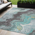 5 X 8 Teal Blue And Charcoal Abstract Washable Indoor Outdoor Area Rug